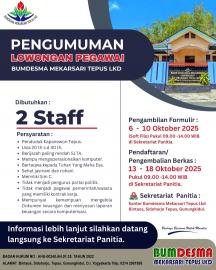Pengumuman Lowongan Pegawai BUMDESMA MEKARSARI TEPUS LKD